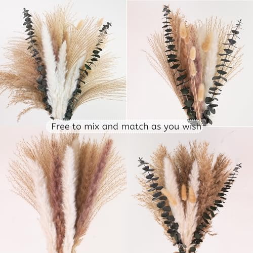 Dried Flower Bouquet with Bunny Tail Grass, Pampas Grass, and Eucalyptus - Boho Centerpiece for Tables and Floors, Fall Grass Arrangement and Stylish Olive Green Wall Decor