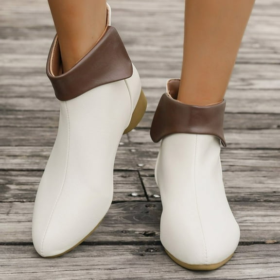 JUSLIO Boots for Women Chunky Heel Boots Low Heels Ankle Boots Fashion Casual Slip On Comfort Zipper Womens Boots