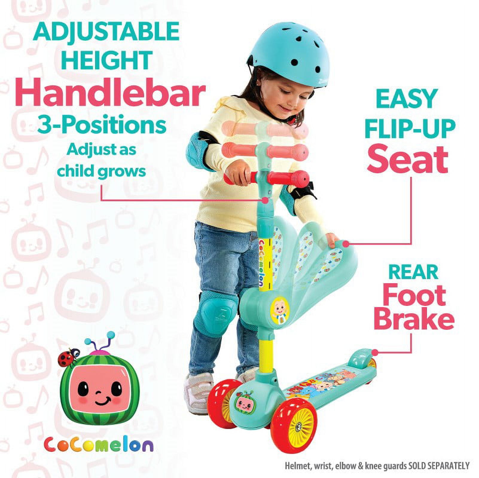 Spark.Create.Imagine Cocomelon 3 Wheel Light-Up Scooter with Folding Seat for Toddlers, Ages 3+