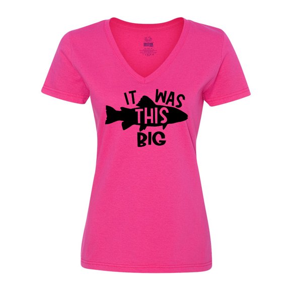 Inktastic It Was This Big Fishing Humor Women's V-Neck T-Shirt