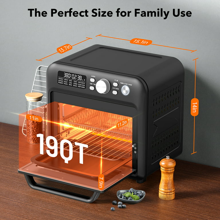 19 QT Toaster Oven Countertop, 7-in-1 1550W Convection Air Fryer with  Timer, Temperature Control, 5 Accessories in 2023