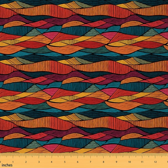 Homewish Boho Bohemain Theme Fabric by the Yard 1 YardRetro Geometric Aesthetic Home Decor Fabric by the Yard,Orange Brown Blue Sewing Fabric For Adult,Ultra Soft Home Decor