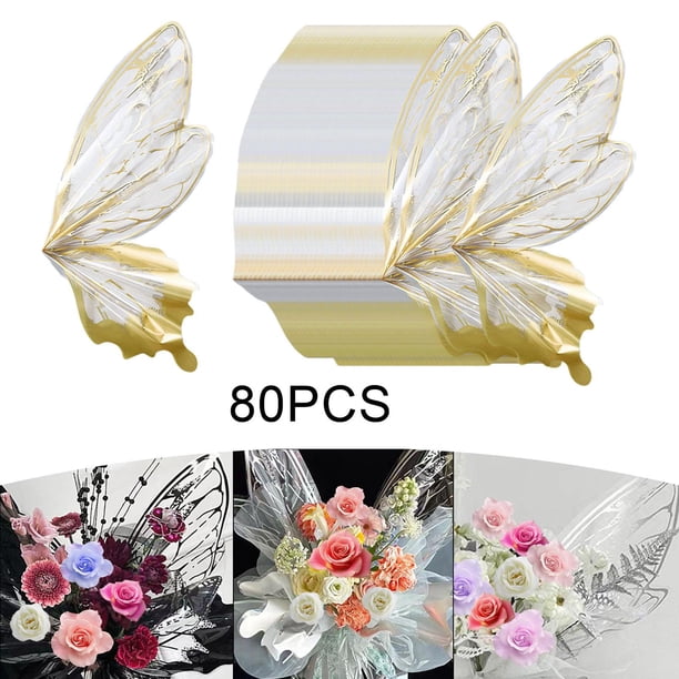 80x Papeles de Regalo de Flores, Papeles de Regalo para Ramo de Flores, Papel de Embalaje de Ala de Mariposa para Bodas, Embalaje de Regalo, Cumpleaño Dorado