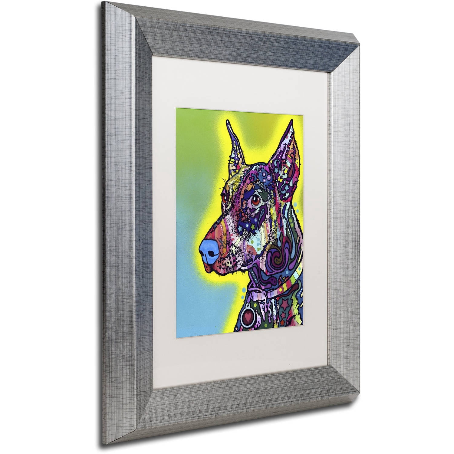 Trademark Fine Art "Doberman" Canvas Art by Dean Russo, White Matte, Silver Frame