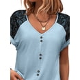 thumbnail image 4 of DYMADE Women Minimalist Lace Summer Tops Short Sleeve V-Neck T-Shirts, 4 of 4