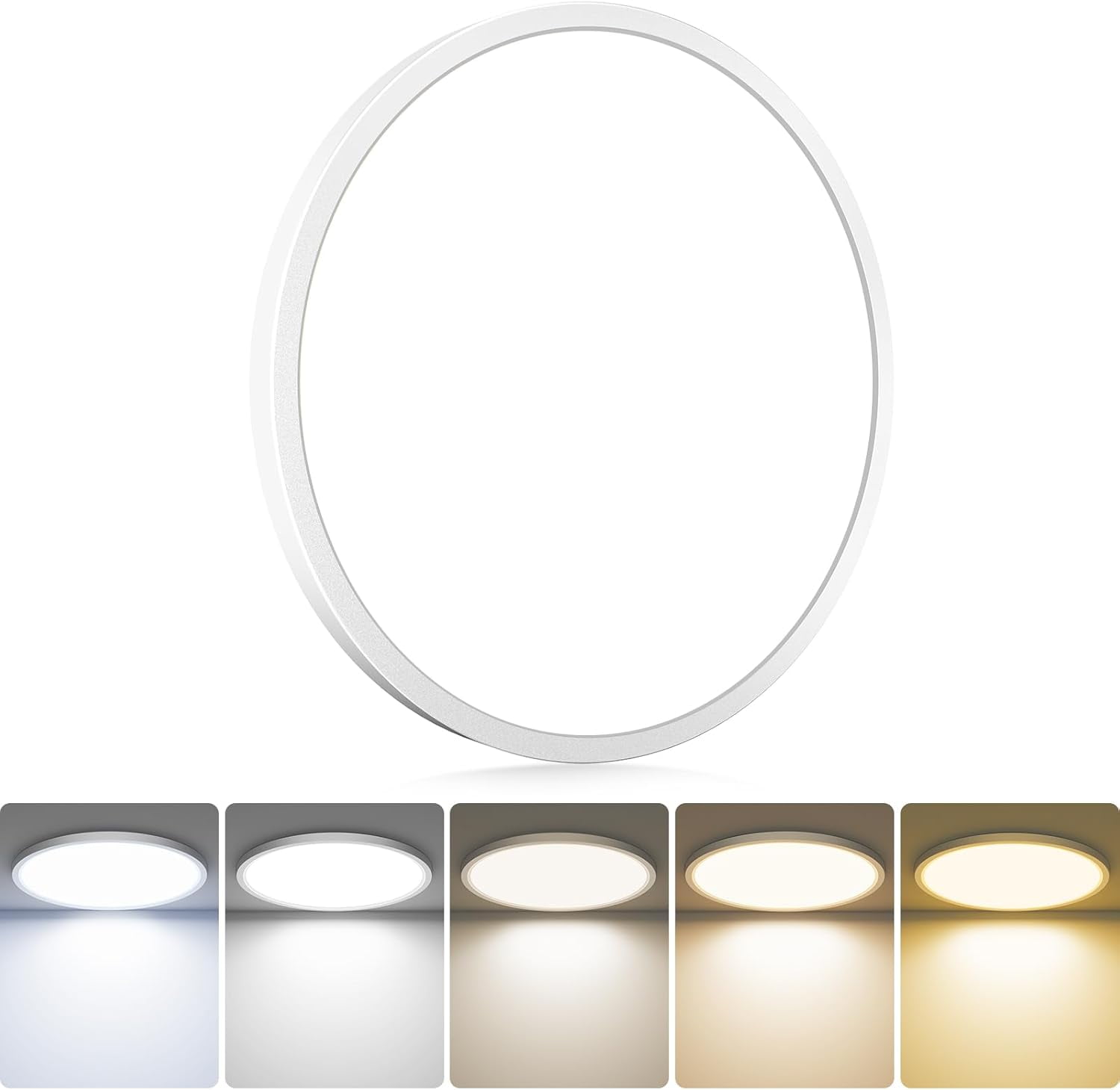 RGHJAR-1Pack LED Flush Mount Ceiling Light Fixture, 13Inch 24W, Dimmable&3000K/3500K/4000K/5000K/6500K Adjustable Low Profile Ceiling Lights, Round Flat Ceiling Light for Kitchen,Hallway-White