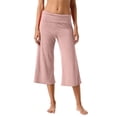 thumbnail image 3 of FINALGANG Womens Fold Over Waist Cropped Wide Leg Yoga Pants Solid Color Soft Stretchy Casual Loose Fit For Loungewear Yoga Daily Activities Rose Gold L, 3 of 5