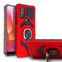 For Motorola Moto G Pure / Moto G Power 2022 Case Shockproof Ring Stand Cover With Free Tempered Glass Screen Protector - Red