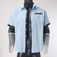 thumbnail image 7 of Mens Hawaiian Shirt Short Sleeve Holiday Button Color Contrast Lapel Top Summer Casual Comfortable Beach Shirts for Men Blue XL, 7 of 7