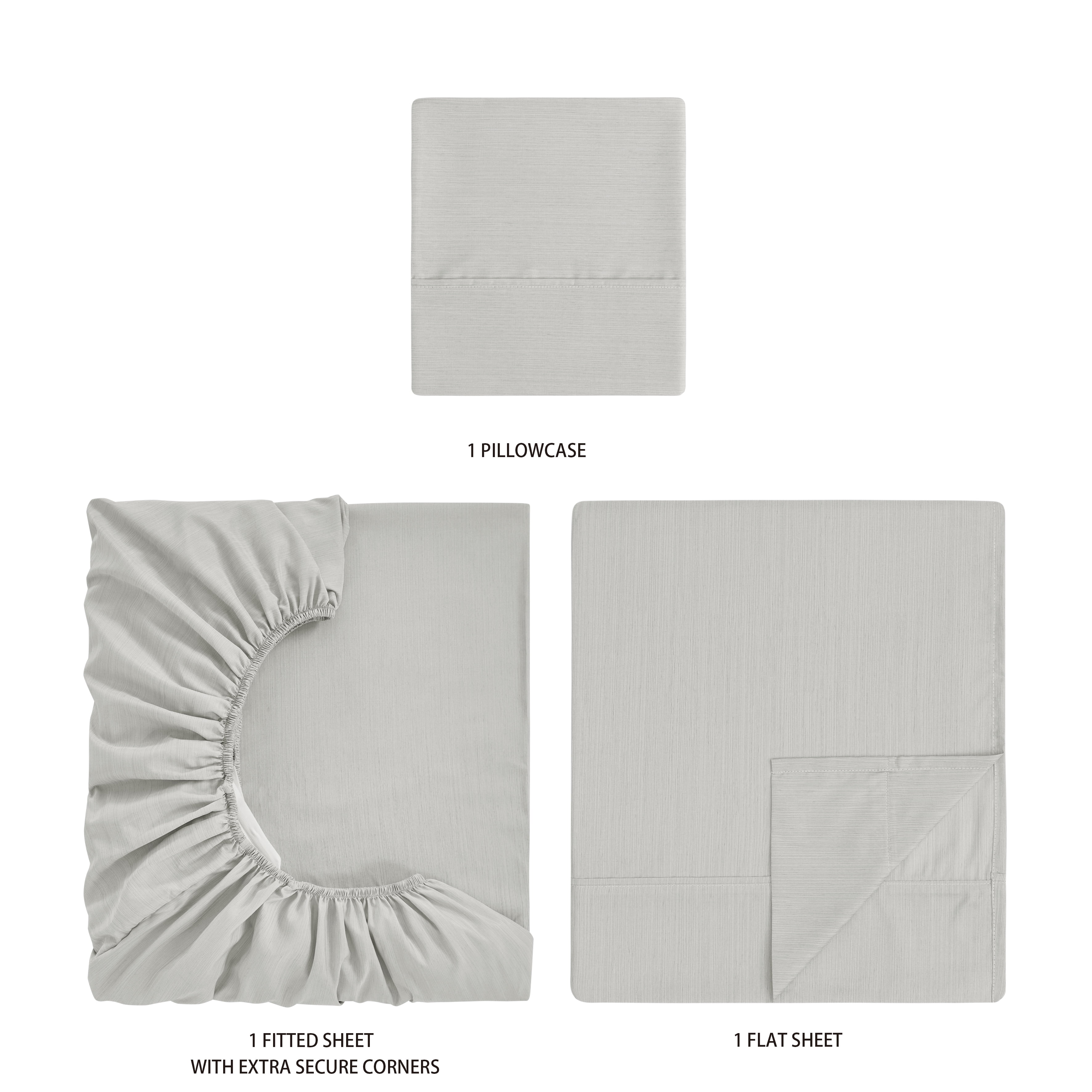 Mainstays Super Soft Brushed Microfiber Bed Sheet Set, Grey Stria, Twin-XL, 3 Piece
