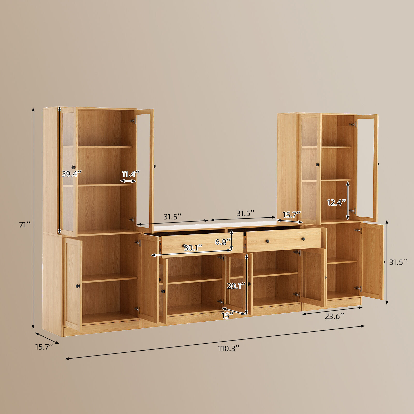RichYa 4-Piece TV Stand for TVs up to 60”,Entertainment Center with Bookshelves for TVs,TV Stand Cabinets with 2 Drawers for Living Room,Wood