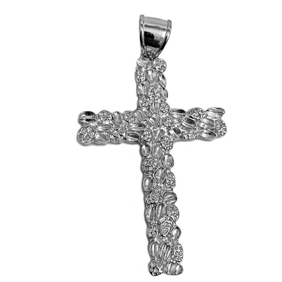 Men's Real Solid 925 Sterling Silver Large Nugget Cross Hip Hop Jewelry Charm Pendant