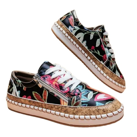 

lizyue Women Casual Anti-skid Color Matching Lace Low Top Flat Sneakers Walking Shoes