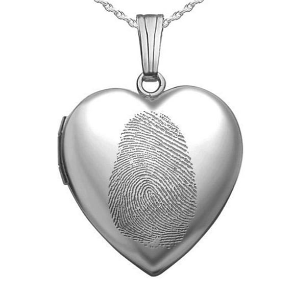 PicturesOnGold.com Sterling Silver Fingerprint Heart Locket - 3/4 Inch X 3/4 Inch