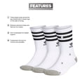 thumbnail image 2 of adidas Originals Men's Roller Crew Socks (3-Pair), White/Black/Heather Grey, Large, 2 of 7