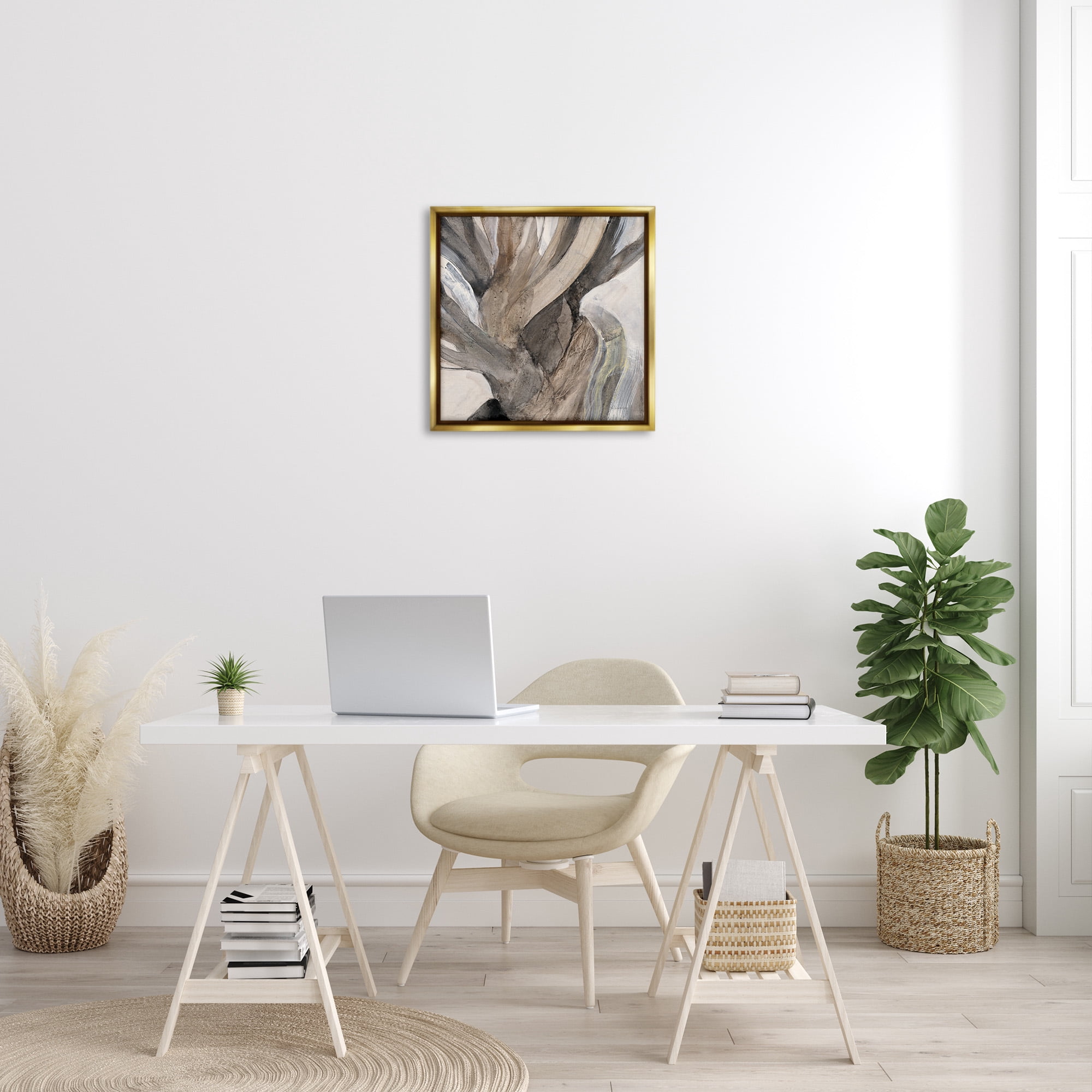 Stupell Industries Twisted Driftwood Abstraction Abstract Painting Gold Floater Framed Canvas Art Print Wall Art, 25 x 25
