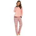 thumbnail image 2 of MintLimit Women's Pink Plaid Check Long Sleeve Shirt and Pants Pajamas Sleepwear Lounge Set, 2 of 4