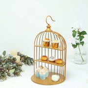 22" | 3-Tier Hanging Gold Metal Bird Cage Cupcake Cake Stand, Dessert Display Stand