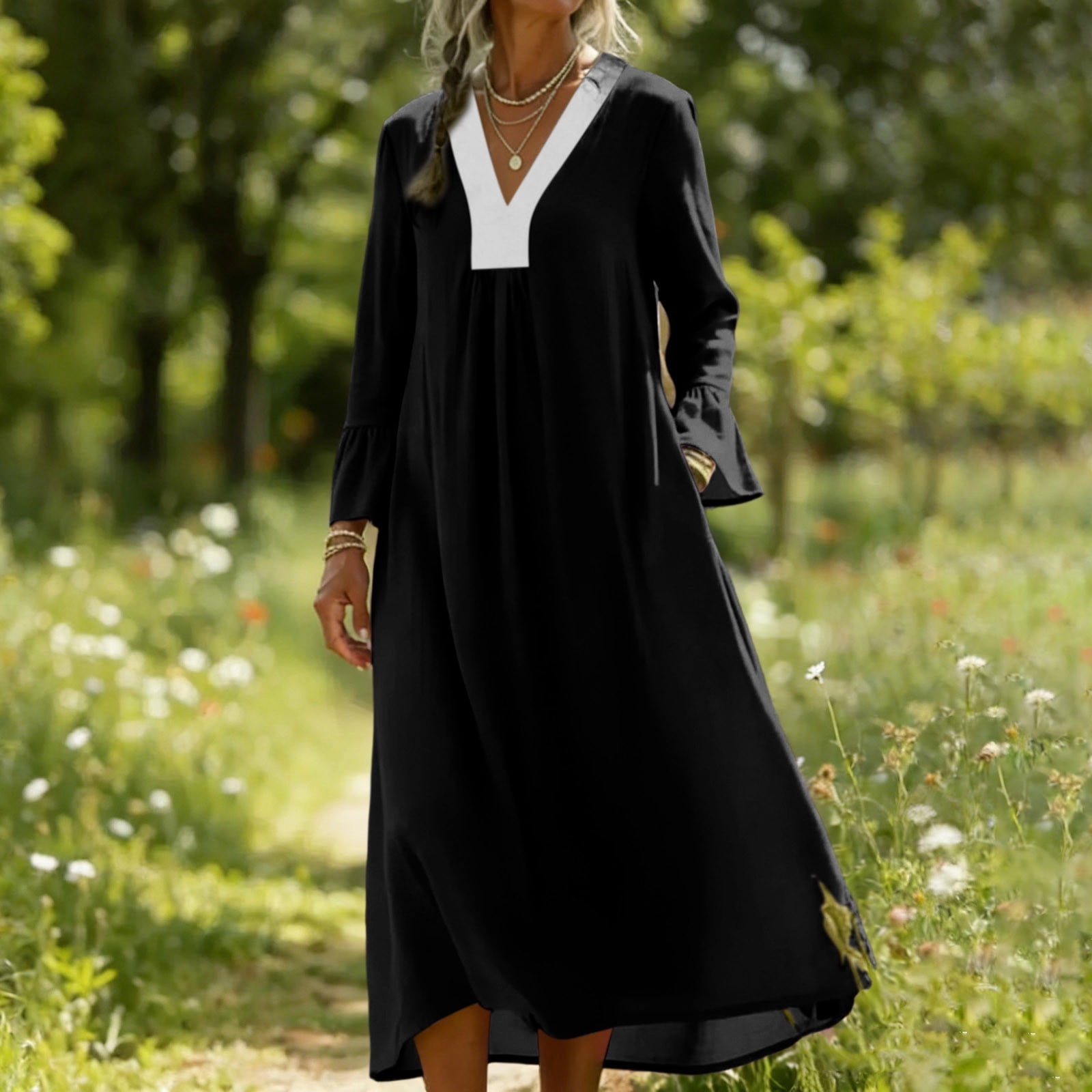 LVHAOGJOB Plus Size Dresses for Women Summer Maxi Dress Long Print for Beach Vacation Loose Mujers Sundress with Pockets