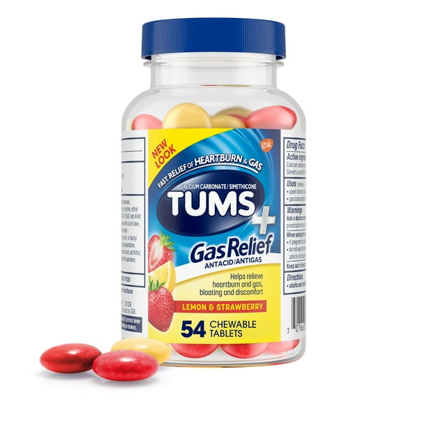 Tums+ Gas Relief, Chewy Bites Chewable Antacid Tablets, Lemon