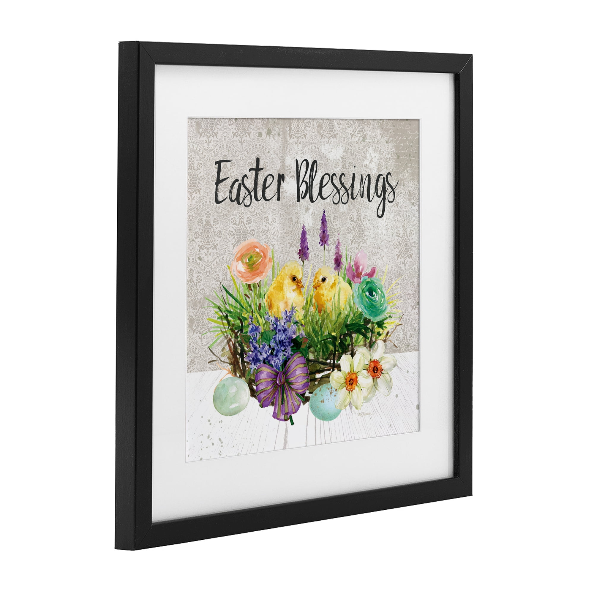 Stupell Industries Easter Blessings Basket of Flowers Black Framed Print Under Glass, design by Carol Robinson