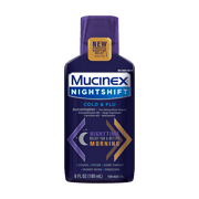 Mucinex Nightshift Cold and Flu Liquid, Pain Reliever, Fever Reducer, Cough Suppressant, Antihistamine, 1 Bottle (6 fl. Oz.)