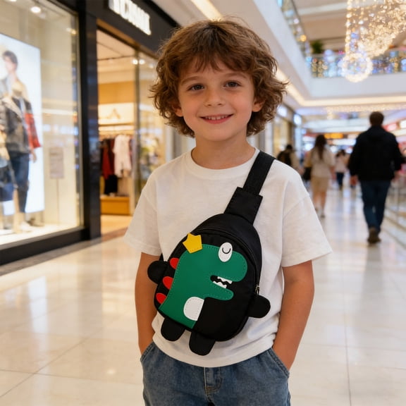 Cute Dinosaur Kids Crossbody Bag - Lightweight Nylon Chest Pack, Casual Single Shoulder Daypack for Travel & Daily Use
