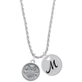 thumbnail image 1 of Delight Jewelry Silvertone Owl - Round Seal Silvertone Script Initial Disc - M - Charm Necklace, 20"+3", 1 of 4