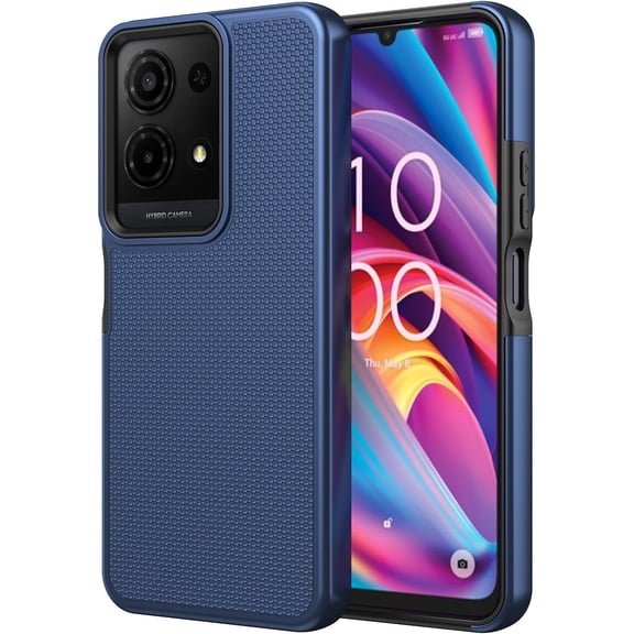 For TCL K33 5G T513V Shockproof Hybrid Cell Phone Cover Case Tempered Glass - Texturized Dotted Blue