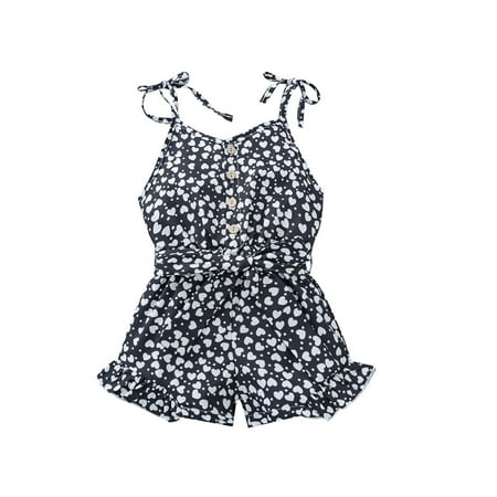 

Kukoosong Baby Girl Clothes Baby Bodysuits Toddler Baby Girl Clothes Romper Self Tie Print Short One-Pieces Summer Outfit Black 100