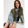 thumbnail image 5 of Osfvolr Women'S Quilted Down Jacket Collarless Button-Down Floral Print Patchwork Jacket  Green S, 5 of 6