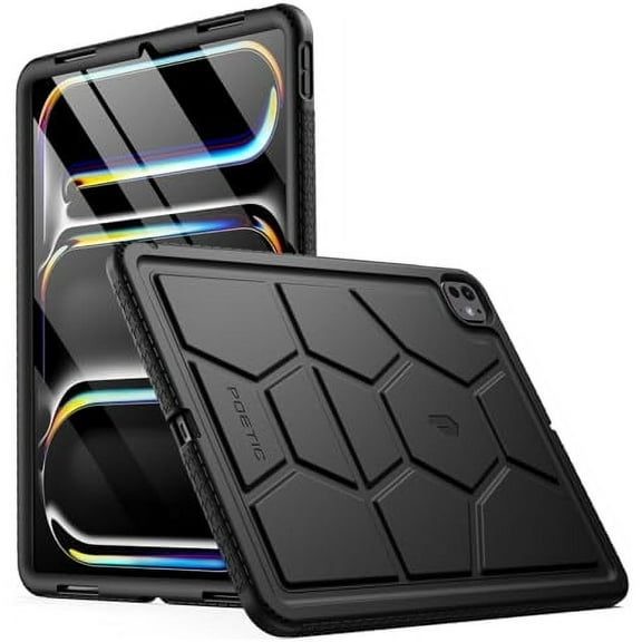 Poetic TurtleSkin Case for iPad Pro 13 Inch 2024, Heavy Duty Shockproof Rugged Kids Friendly Drop Protection Silicone Cover Case, Black