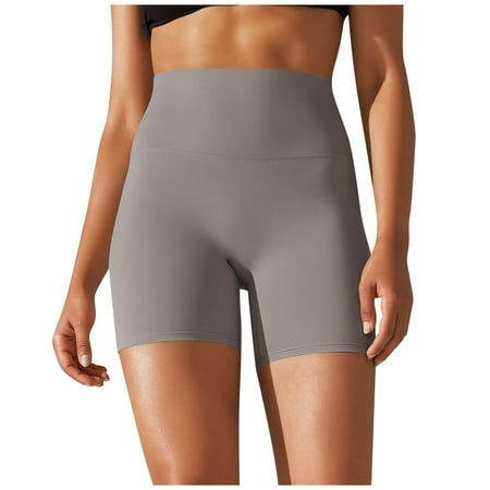 Summer Deals Olyvenn Women s High Waist Yoga Shorts Tummy Control Workout Running Biker Hot Pants Gym Fitness Athletic Shorts Gray 2