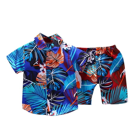 

EHTMSAK Infant Baby Toddler Children Boy 2PCS Clothing Set Summer Floral Shirts and Shorts Set Short Sleeve Outfits Beach Blue 5M-4Y 80 90 100 110