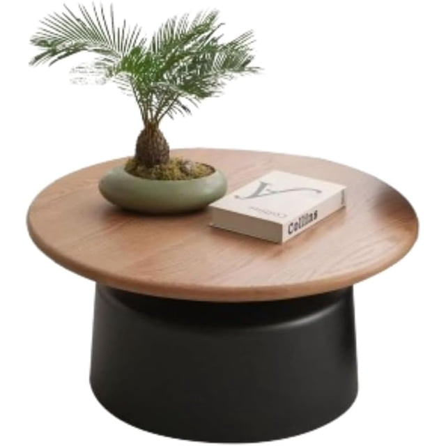 Mesa de Centro Redonda de Madera para Sala de Estar, Mesa de Centro Moderna de Estilo Crema, Mesa de Centro Redonda de Madera Clara, Mesa Auxiliar Nido para Espacios pequeños, Blanco, 50 cm,Black