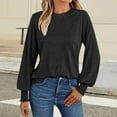 thumbnail image 2 of Women's Trendy Long Sleeve Tops with Pleats Solid Color Elastic Ruffled Cuffs Long Sleeve Casual T-shirts Loose (M, Black), 2 of 6