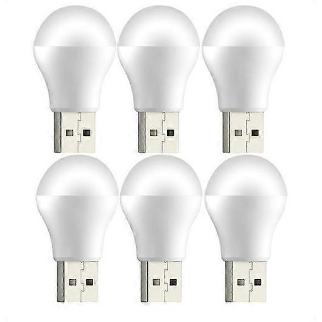 Luz de noche, 6 bombillas LED USB, lámpara LED portátil de 3 W, 5 V, luz de lectura, lámpara de emergencia de ahorro de energía, luz de camping para exteriores, luz de lectura para interiores, blanc