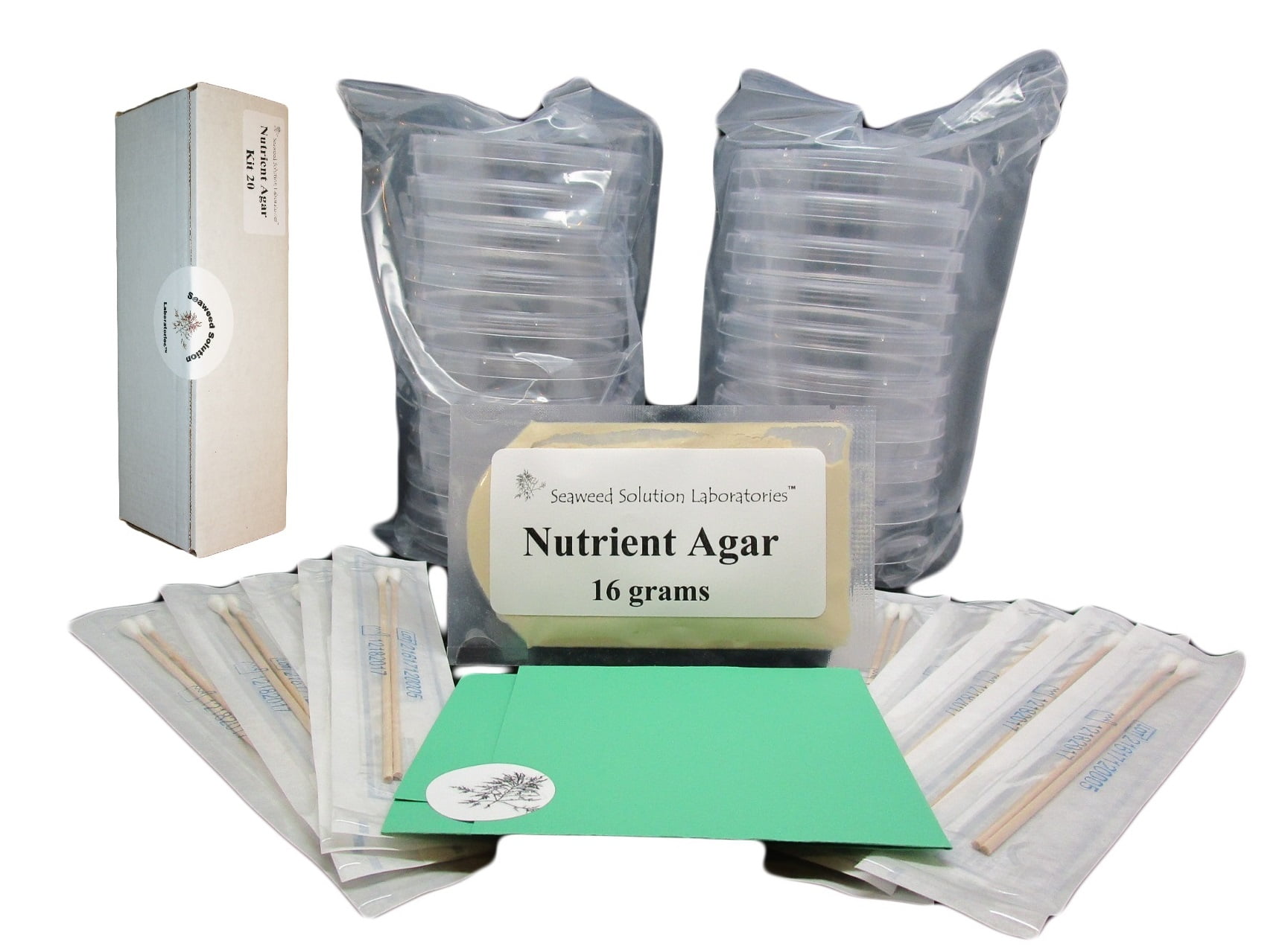 Nutrient Agar Kit, Includes 20 Sterile Petri Dishes with Lids & 20
