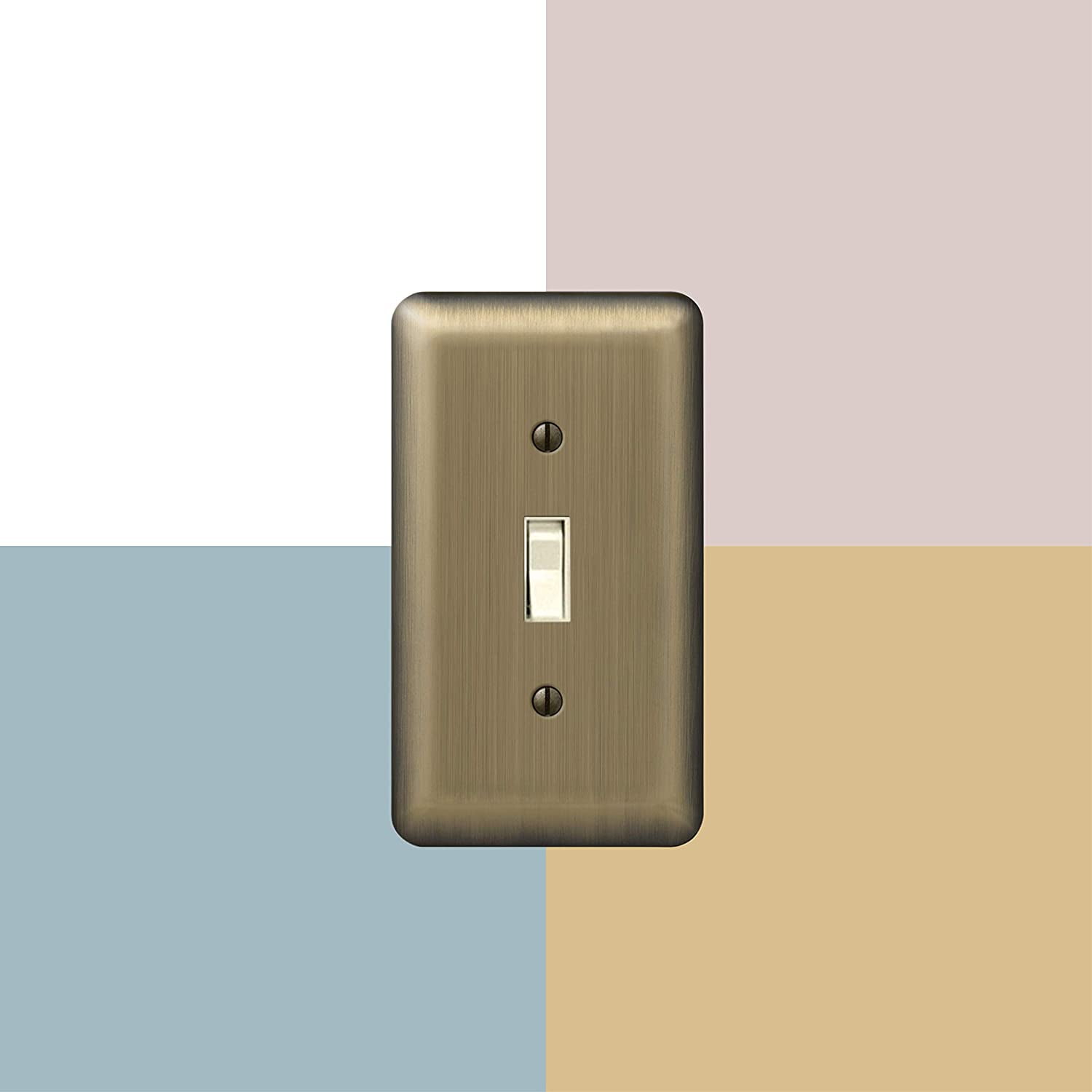 Amerelle 154TTD Moderne Wallplate 2 Toggle / 1 Duplex Steel Brushed Brass 1-Pack