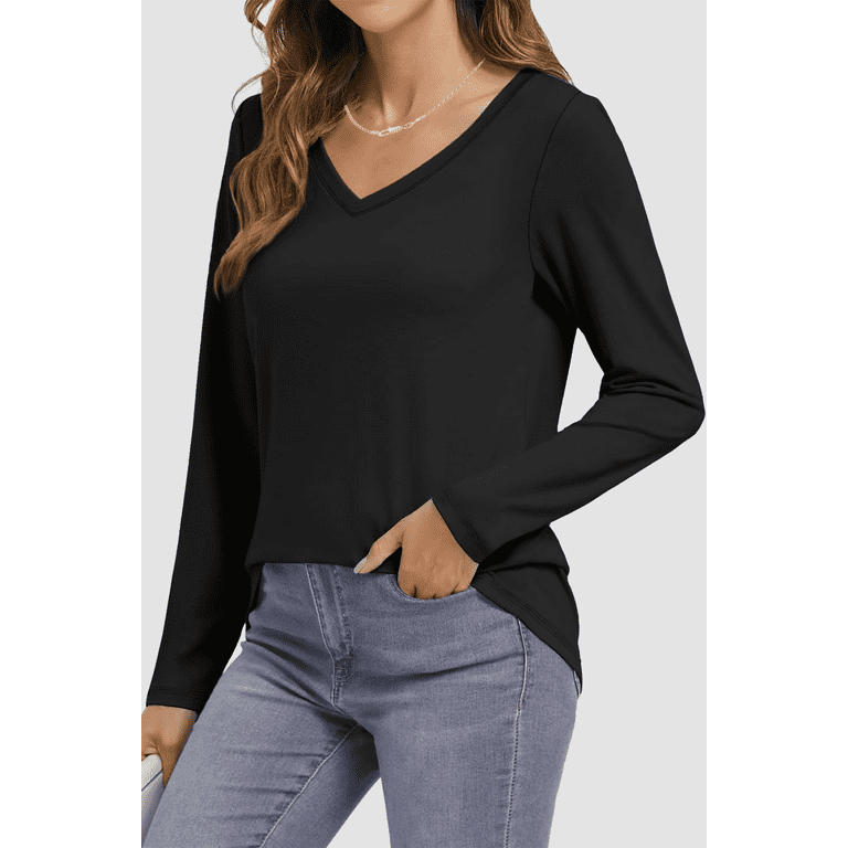 Fantaslook V Neck T Shirts for Women Long Sleeve Tops Solid Color Tee Casual Shirts Fantaslook V Neck T Shirts for Women Long Sleeve Tops Solid Color Tee Casual Shirts