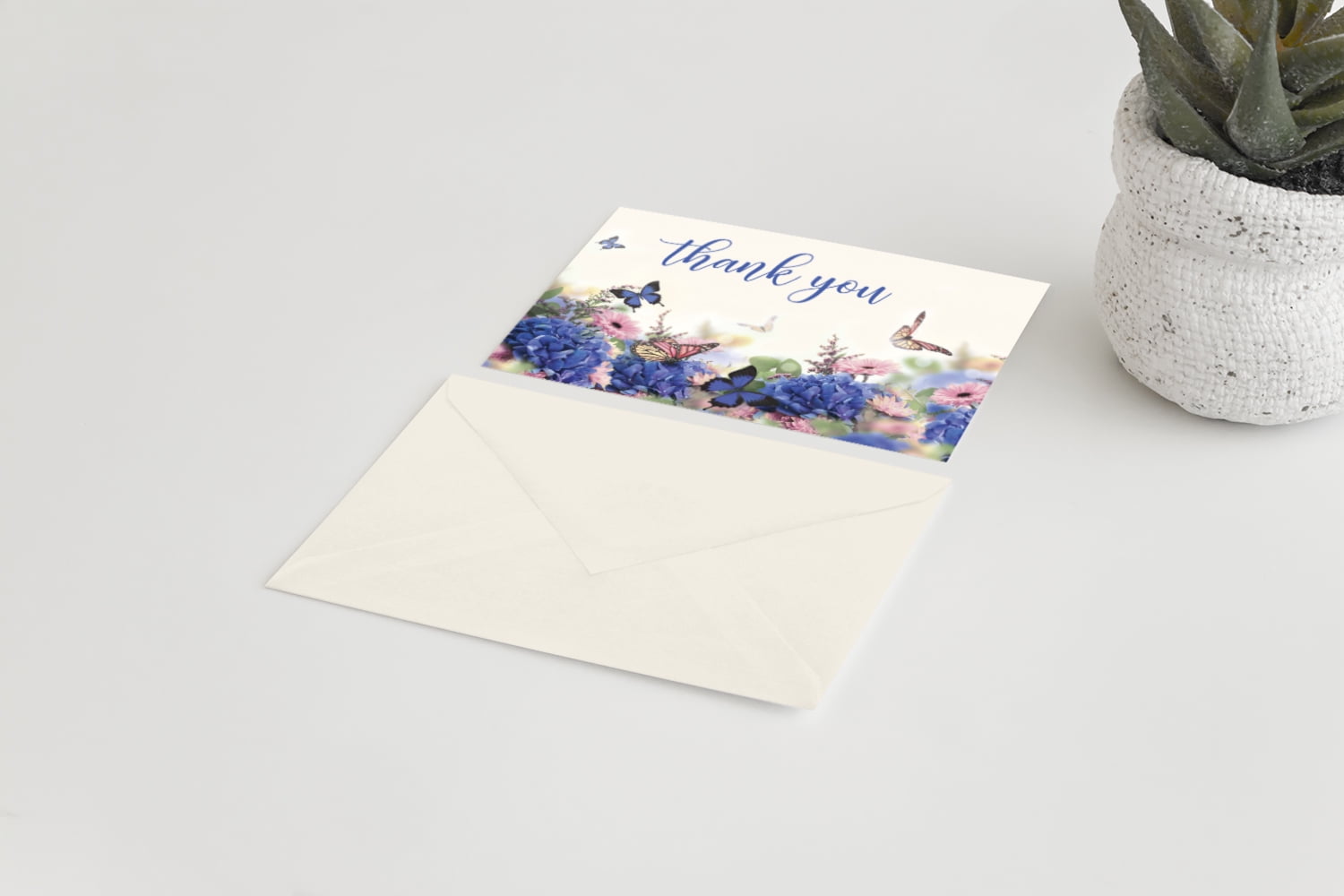 50 Floral Funeral Sympathy Bereavement Thank You Cards With Envelopes - Message Inside (Floral Butterfly)
