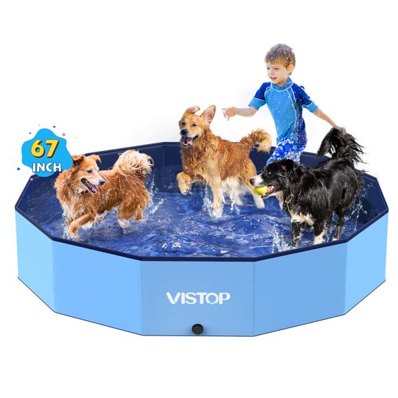 VISTOP Extra Large Foldable Dog Pool XXL, Hard Plastic Shell Portable Swimming Pool for Dogs Cats and Kids Pet Puppy Bathing Tub