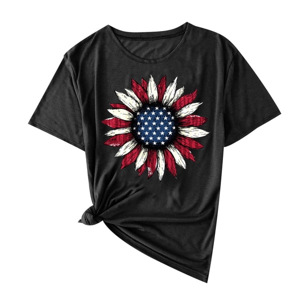 Camisas de Manga Corta para las Mujeres Moda Casual Impresión Cuello Redondo Suéter Tee Blusas