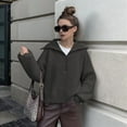 thumbnail image 4 of Womens Sweaters Quarter Zip Pullover V Neck Collar Long Sleeve Ribbed Knit Loose Casual 2025 Winter Fall Sweater Dark Gray L, 4 of 6