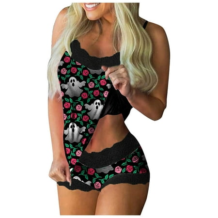 HSMQHJWE Dress And Coat Set For Women Womens Insulated Overalls Print Sleeveless Lingerie Lace Shorts Cami Women Pajamas Set Sleepwear Women Suits & Sets Velour Womens Pant Suit