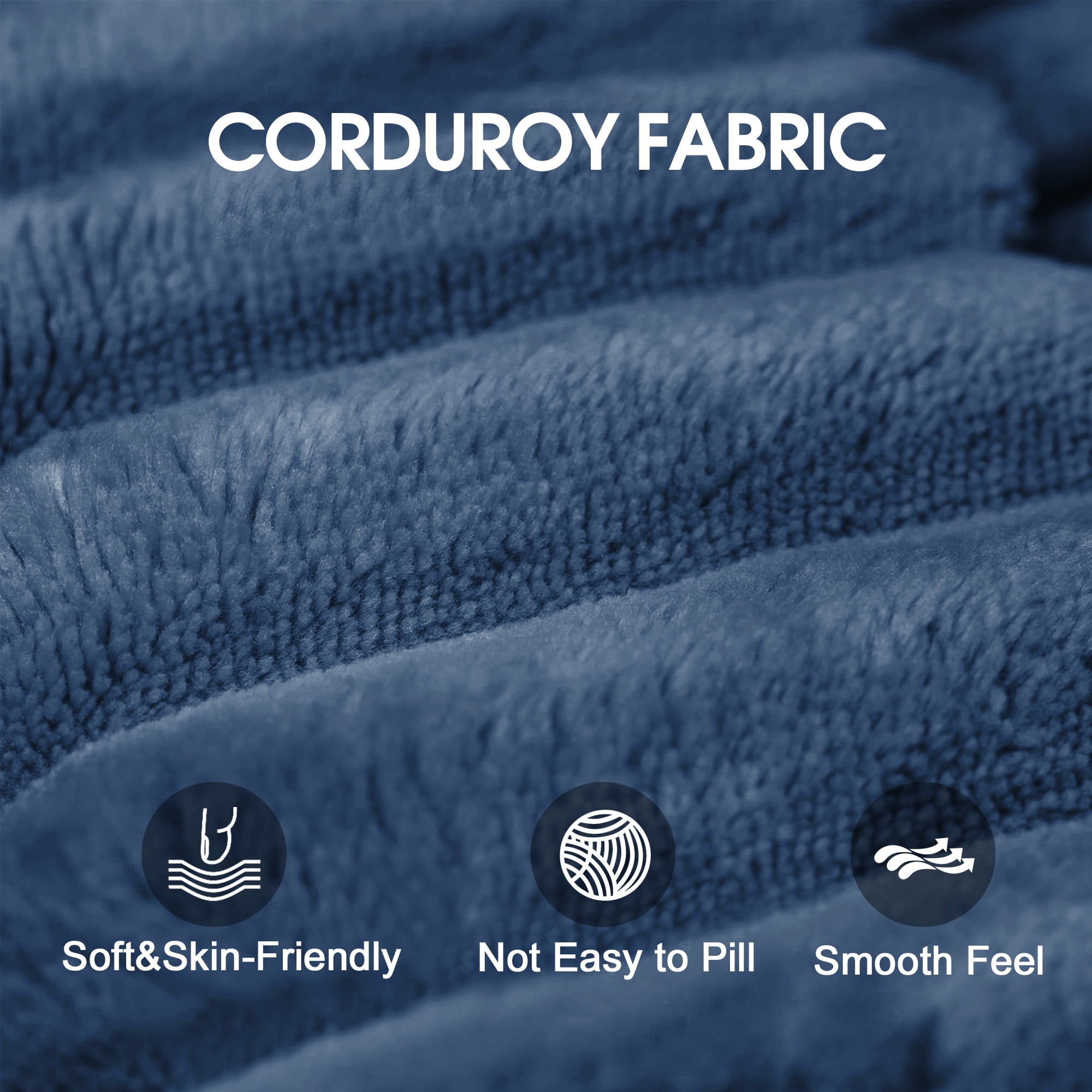 MAYEERTY Cloud Sofa Blue Corduroy Deep Seat Double-Layer Removable Cushion No Assembly Multi-Rooms