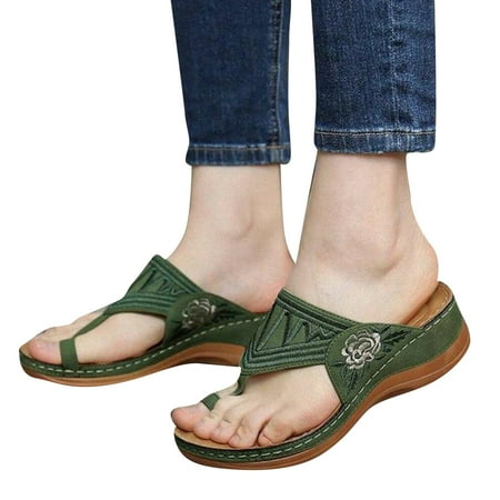 

Orthopedic Comfy Flip Flop Sandals Comfortable Flip Flops For Women Beach Leather Womens Shoes Walking Green 37
