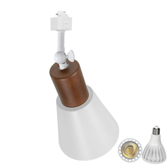 KAYYELAMP H System Adjustable Titl Angle Track Lighting Full Spectrum 6000K 25W Bulb Walnut Base White Metal Shade Vintage Design for Farmhouse Kitchen Plant Rooms