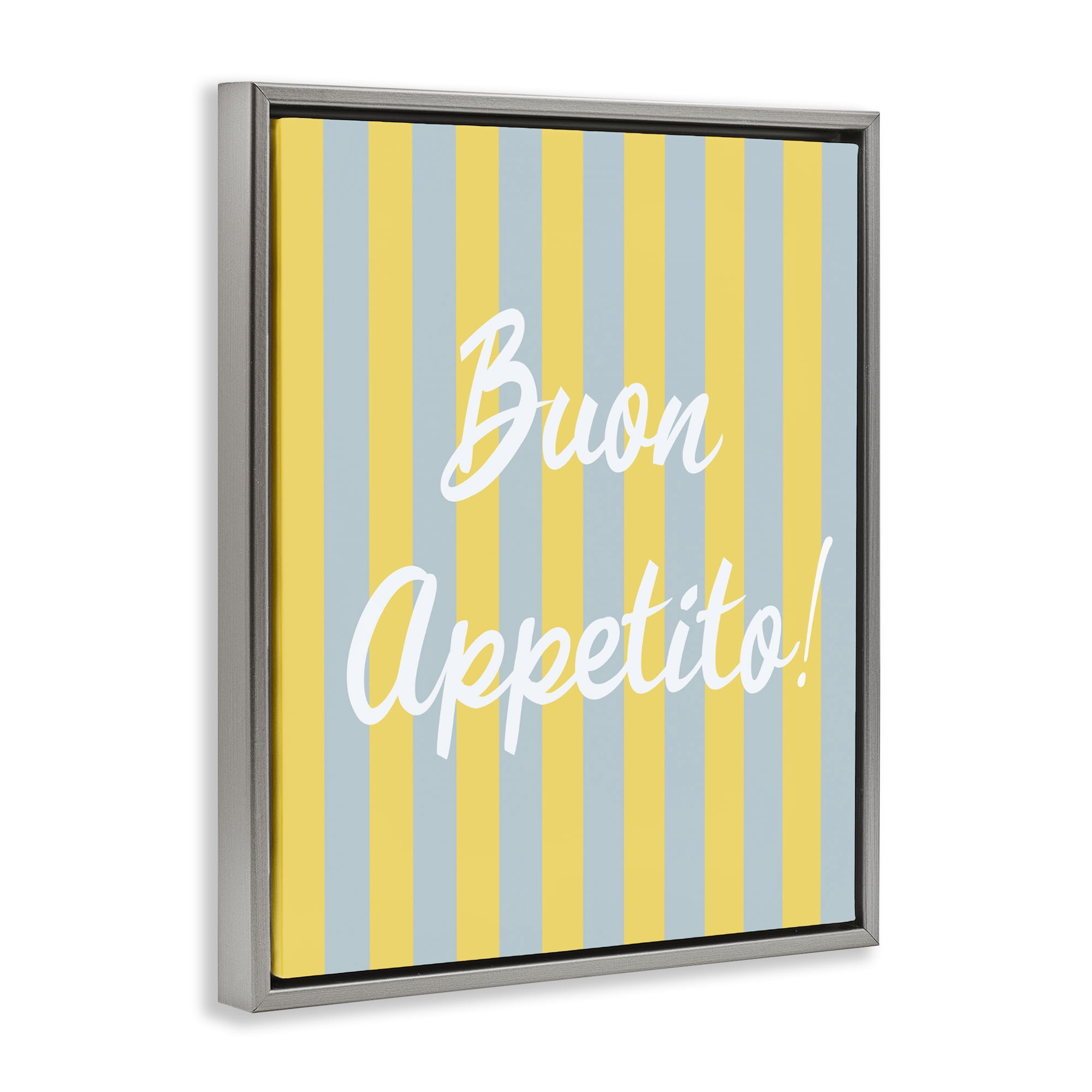 Stupell Industries Buon Appetito Blue Yellow Stripes Gray Framed Floater Canvas Wall Art, design by SD Graphics Studio