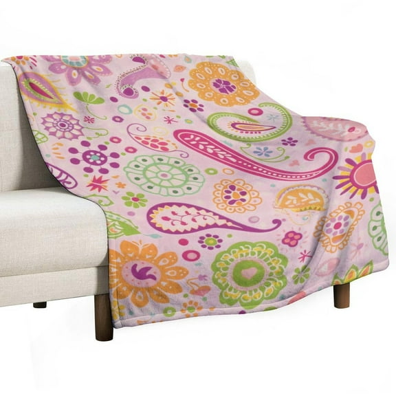 Pink Paisley Floral Pattern Bright Cheerful Design Throw Blanket for Women, Men & Kids - Super Soft Plush Blanket Throw Fleece Blanket Animal Blanket